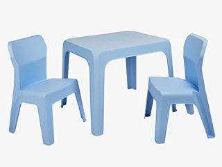 RESOL Set Jan Mesa Infantil con Sillas | 2 Sillas Niños y Mesa de Plástico | Apilables y de Muy Fácil Limpieza y Mantenimiento | Azul Cielo Mesa + 2 Sillas