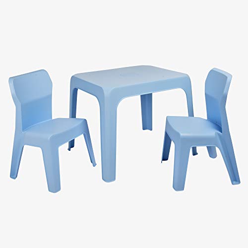 RESOL Set Jan Mesa Infantil con Sillas | 2 Sillas Niños y Mesa de Plástico | Apilables y de Muy Fácil Limpieza y Mantenimiento | Azul Cielo Mesa + 2 Sillas