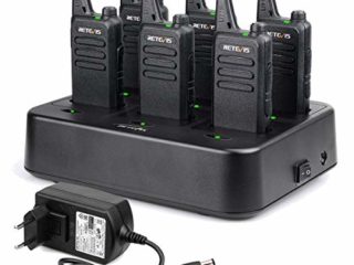 Retevis RT622 Walkie Talkie Recargable Profesional 16 Canales Two Way Radio VOX CTCSS/DCS Corta Antena Walkie Talkie Largo Alcance con Cargador de 6 Vías (Negro 6 Packs)