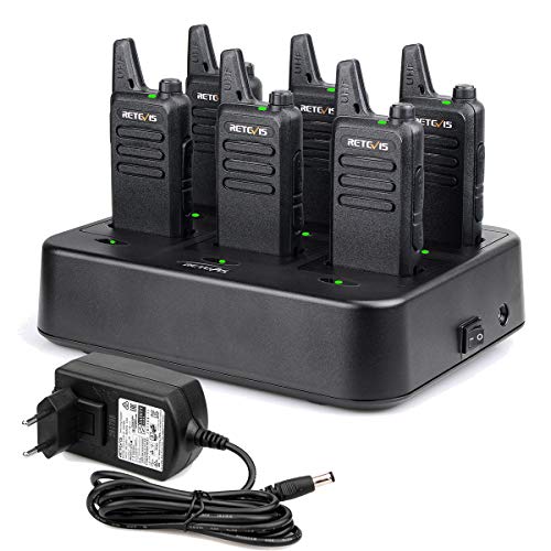 Retevis RT622 Walkie Talkie Recargable Profesional 16 Canales Two Way Radio VOX CTCSS/DCS Corta Antena Walkie Talkie Largo Alcance con Cargador de 6 Vías (Negro 6 Packs)