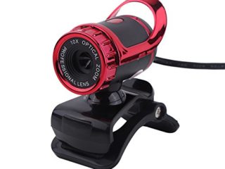 Richer-R Webcam de Computadora,HD Cámara Internet Video Portátil,Cámara Web USB con Micrófono para PC de Escritorio y Laptop,Lente óptica,Lzquierda y Derecha 360°,Arriba y Abajo 30° Giratorios(Rojo)