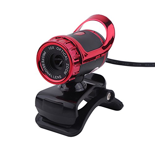 Richer-R Webcam de Computadora,HD Cámara Internet Video Portátil,Cámara Web USB con Micrófono para PC de Escritorio y Laptop,Lente óptica,Lzquierda y Derecha 360°,Arriba y Abajo 30° Giratorios(Rojo)