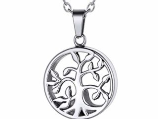 Richsteel Colgante Porta Cenizas Arbol de la Vida, Relicario Guarda Cenizas Mama Perro Cremacion Conmemorativo Resistente al Agua (Acero Inoxidable Color Platino)