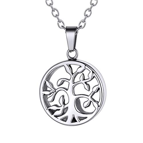 Richsteel Colgante Porta Cenizas Arbol de la Vida, Relicario Guarda Cenizas Mama Perro Cremacion Conmemorativo Resistente al Agua (Acero Inoxidable Color Platino)