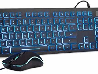 Rii Rk105 RGB Teclado y Ratón Retroiluminado con Cables ,Pack de teclado y ratón para gamers para PC Gamers, Oficina, Diseño Gráfico.