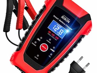 RIKIN Cargador de Batería Coche 6A 6V/12V/24V Cargador Rápido Automático Protección Múltiple con Pantalla LCD para Motos Automóviles Barco