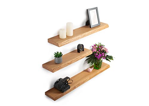 Rikmani Estante de Pared de Madera de Roble Macizo - Estante Hecho a Mano con Borde de árbol Estante de Madera Tablero de Pared 80 cm x 15 cm x 4 cm