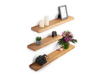 Rikmani Estante de Pared de Madera de Roble Macizo - Estante Hecho a Mano con Borde de árbol Estante de Madera Tablero de Pared 80 cm x 15 cm x 4 cm