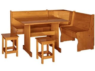 Rinconera con Mesa Y Taburetes , madera Pino, Color Miel 132X172X86 (bancos intercambiables)
