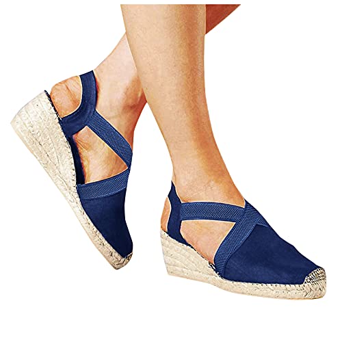 riou Sandalias de Plataforma Tacón para Mujer Verano Casual Sandalias de Estilo Romano Tacon Medio Zapatos Bohemias Cómodo y Transpirable Hebilla Zapatillas Marrón