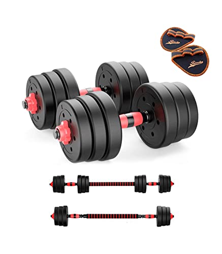 Riscko Mancuernas 2 en 1 Ajustables y Barra Recta. Discos Peso Total 25 kg