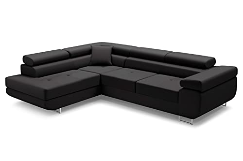 Riviera 100 - Sofá esquinero en forma de L, color negro (izquierda/derecha)