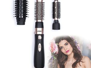 Rizador de pelo de rizos grandes, cepillo eléctrico redondo de 1000 W, 3 cabezales (cepillo para rizos, cepillo de aire caliente, 2 velocidades, negro)