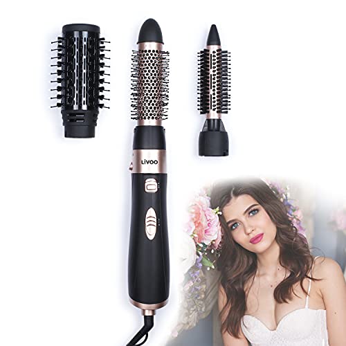 Rizador de pelo de rizos grandes, cepillo eléctrico redondo de 1000 W, 3 cabezales (cepillo para rizos, cepillo de aire caliente, 2 velocidades, negro)