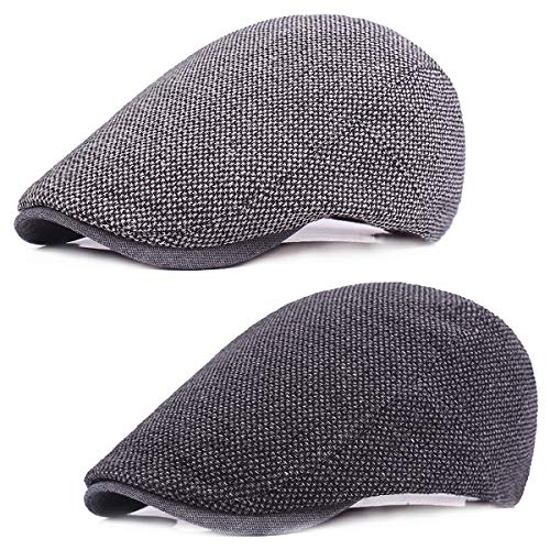 RoadLoo Boinas Hombre, 2 Piezas Ajustable Sombrero Beret Casual Vintage Gorras Boinas Clásico Algodón Mens Flat Cap,Gorra Tipo Boina Sombrero de Copa Plano Primavera Otoño Invierno Tamaño 55-60cm