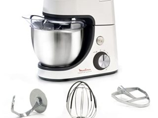 Robot amasador Masterchef Gourmet d Moulinex, capacidad 4,6 L, kit de repostería, tecnología Flex Whisk, batidor perfecto, batidor y amasado de aluminio fundido 8 velocidades, función Pulse QA510110