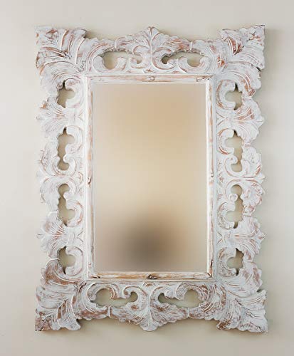 Rococo Espejo Decorativo de Madera Colonial Classic de 60x80cm en Blanco decapado