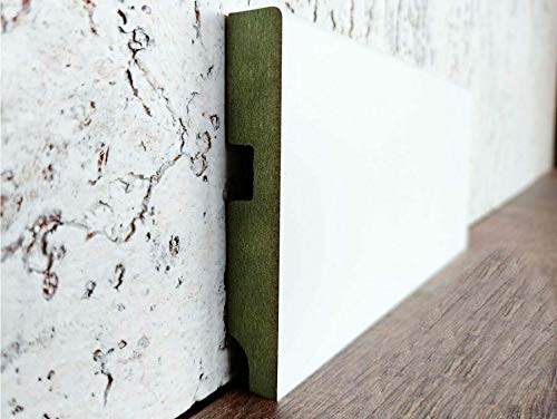 Rodapié - Zócalo de MDF/DM lacado blanco puro hidrófugo canto recto - Tiras de 2,44 metros lineales - 16mm de grosor - Diferentes alturas - (1, 8 cm)