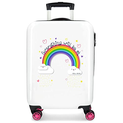 ROLL ROAD Arcoiris Everything Ok, Maleta De Cabina Rígida 55cm Niñas, Blanco, 38x55x20 Cm