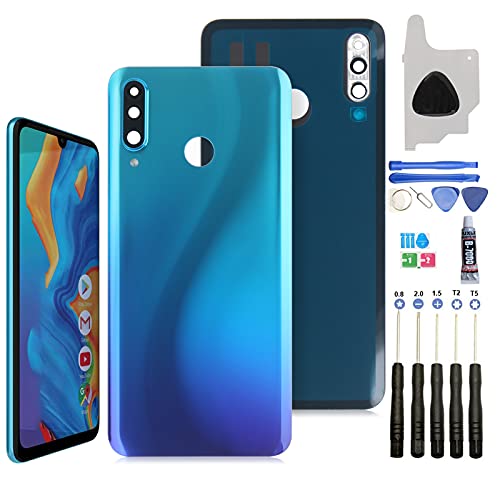 RongZy Tapa de Batería para Huawei P30 Lite /Nova 4E 6G Cubierta Posterior Panel Trasero con Herramientas(Aurora polar de azul)
