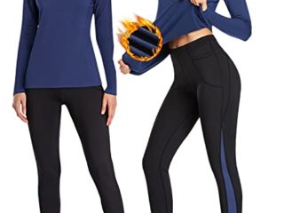 Ropa Interior Térmica Mujer, Camiseta Térmica Mujer Deportes Ropa Interior Funcional Conjuntos Térmicos Termo Invierno Otoño con muy elástica para Running Esquí Montaña Ciclismo Fitness Azul XXL