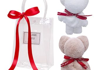 Ropniik 2Piezas Bonito Oso En Forma De Toalla Bolso PVC Transparente Super Coral Vellón Mano Toalla De Baño Toalla De Baño Regalo De Invitados De La Boda, Bendición
