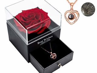 Rosa real preservada Eterna hecha a mano Rosa preservada con amor, collar de regalo, flor rosa real encantada para el día de San Valentín Aniversario Deshierbe cumpleaños Regalos románticos para ella