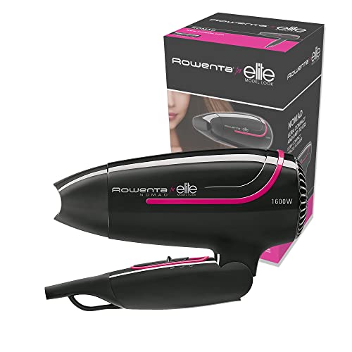 Rowenta Nomad CV3312 - Secador de viaje compacto 1600W, Secador pelo con asa plegable, fácil de plegar, con boquilla concentradora, 2 posiciones de velocidad, apta para voltaje de 110 a 240 V