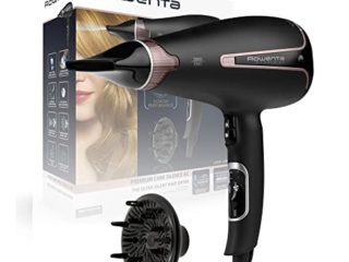 Rowenta Premium Care Silence CV7920 - Secador de pelo profesional 2300W motor AC, sistema iónico, Cashmere Keratin y aceite Argán, 3 ajustes temperatura y 2 velocidades, golpe frío y accesorios