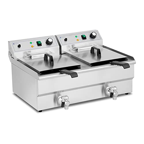 Royal Catering Freidora Eléctrica Profesional para Hostelería RCPSF 26ETH (Potencia: 2 x 3.000 W, 2 x 16 L de volumen total / 2 x 13 L de aceite, Temperatura: 60 - 200 °C)