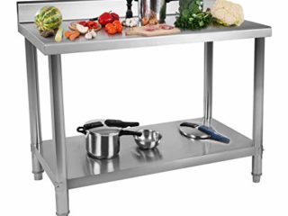 Royal Catering Mesa De Acero Inoxidable Para Hostelería RCWT-100X60SB (100 x 60 cm, 2 niveles, Antisalpique, Capacidad de carga de 114 kg)