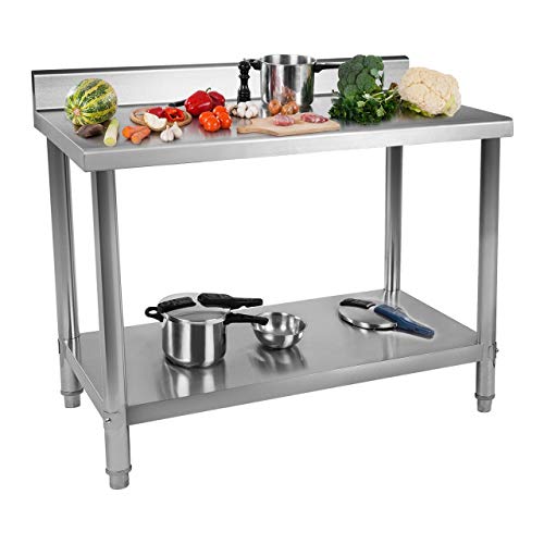 Royal Catering Mesa De Acero Inoxidable Para Hostelería RCWT-100X60SB (100 x 60 cm, 2 niveles, Antisalpique, Capacidad de carga de 114 kg)