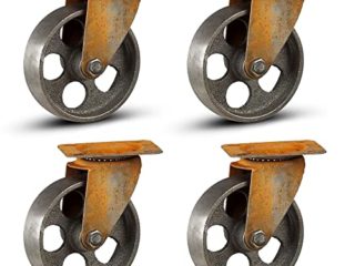 Ruedas de acero para uso pesado - Metal Vintage Ruedas para muebles 75mm - Luchas giratorias rústicas de color bronce de hierro - Conjunto de 4 - Look industrial - Capacidad de 4x80KG / 320KG