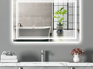 Ruinnykai Espejo de baño LED con retroiluminación Regulable, luz de inducción, Espejo de Maquillaje antivaho montado en la Pared (Horizontal/Vertical)(80 x 60 cm)