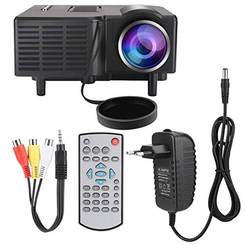 RUIRUIY Mini proyector LED de Cine en casa Digital Full HD con Control Remoto, Distancia de proyección de 1,25 m ~ 4 m, 100~240 V 12 V 2 A, 12,6 * 12,7 * 5,6 cm(Enchufe de la UE)