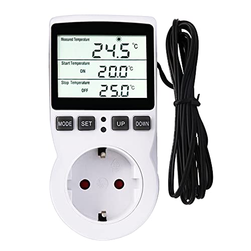 RUIZHI Digital Termostato Regulador de Temperatura Controlador Calefacción Refrigeración Termostato con Temporizador y Sonda para Reptiles, Incubadora, Invernadero ,Acuicultura (EU)