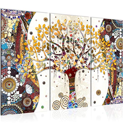 Runa Art El Árbol De La Vida De Klimt Cuadro Decorativo para Sala XXL Vistoso Resumen Árbol 120 x 80 cm 3 Piezas Decoración de Pared 004631a