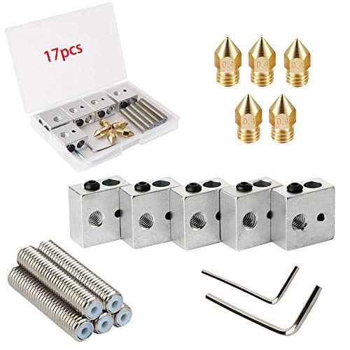 RUNCCI-YUN 30 mm de largo + boquillas de extrusión de latón,0,4 mm + bloque de calentador de aluminio, boquilla de teflón garganta, hotend para MK8 Makerbot Anet A8 Impresora 3D