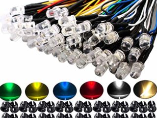 RUNCCI-YUN 60Pcs 5mm Luces LED de Diodo 12V DC Pre Wired LED Diodos Emisores de Luz Lámpara, con Cables de 20cm + 60Pcs 5mm Plástico Soporte de LED Clip Montaje para DIY Coche Barco Juguetes Partes