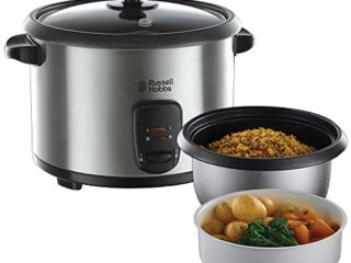 Russell Hobbs Arrocera Cook@Home - Capacidad para 1,8 L, Acero Inoxidable, Tapa de Vidrio, Vaporera, 700 W - 19750-56, Color Gris