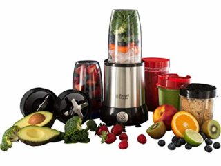 Russell Hobbs Batidora de Vaso Individual NutriBoost - Batidora para Zumos y Batidos, 15 Piezas, 700 W, Acero Inoxidable y Negro - 23180-56