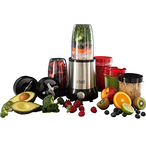 Russell Hobbs Batidora de Vaso Individual NutriBoost - Batidora para Zumos y Batidos, 15 Piezas, 700 W, Acero Inoxidable y Negro - 23180-56