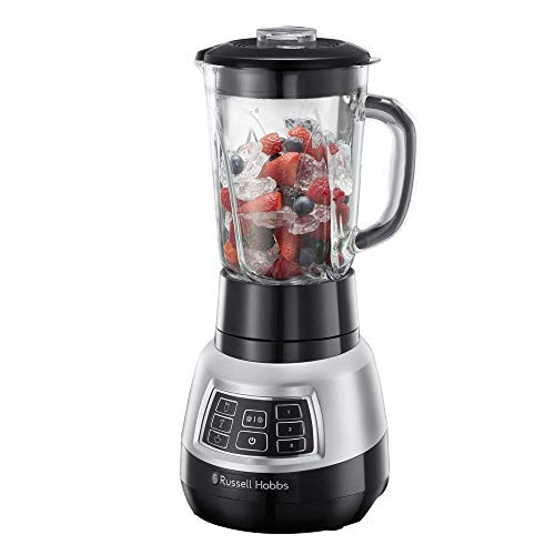 Russell Hobbs Batidora de Vaso Velocity Pro - Funciones Inteligentes: Batido, Granizado y Cremas, Jarra de Cristal de 1,5 L, Cuchilla Revestida de Titanio, 6 Puntas, 1000 W, Plata y Negro - 25720-56