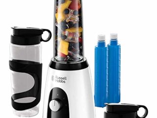 Russell Hobbs Horizon Mix & Go Boost Batidora de Vaso Individual - 400 W, Sin BPA, Blanco y Negro, 2 Vasos de 600 ml, 2 Tubos Refrigeradores - 25161-56