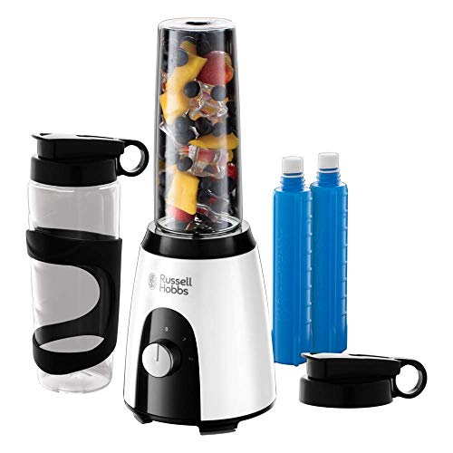 Russell Hobbs Horizon Mix & Go Boost Batidora de Vaso Individual - 400 W, Sin BPA, Blanco y Negro, 2 Vasos de 600 ml, 2 Tubos Refrigeradores - 25161-56