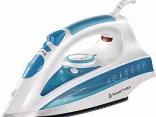 Russell Hobbs Plancha de Ropa Steam Glide Professional - 2600 W, Suela de Cerámica, Golpe de Vapor 140 g, Función de Autolimpieza, Blanco y Azul - 20562-56