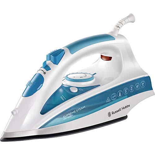 Russell Hobbs Plancha de Ropa Steam Glide Professional - 2600 W, Suela de Cerámica, Golpe de Vapor 140 g, Función de Autolimpieza, Blanco y Azul - 20562-56