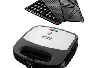 Russell Hobbs Sandwichera Fiesta 3 en 1-3 Placas Extraíbles,Sándwiches,Gofres y Grill Antiadherente,Apto para Lavavajillas(placas adicionales:cake pops,mini donut, churros),Negro y Plata-24540-56