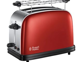 Russell Hobbs Tostadora Colours Plus - 2 Ranuras Cortas y Anchas, para 2 Rebanadas, Acero Inoxidable, Rojo - 23330-56