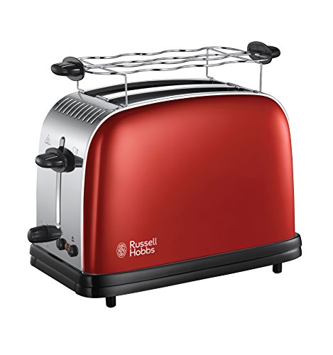 Russell Hobbs Tostadora Colours Plus - 2 Ranuras Cortas y Anchas, para 2 Rebanadas, Acero Inoxidable, Rojo - 23330-56